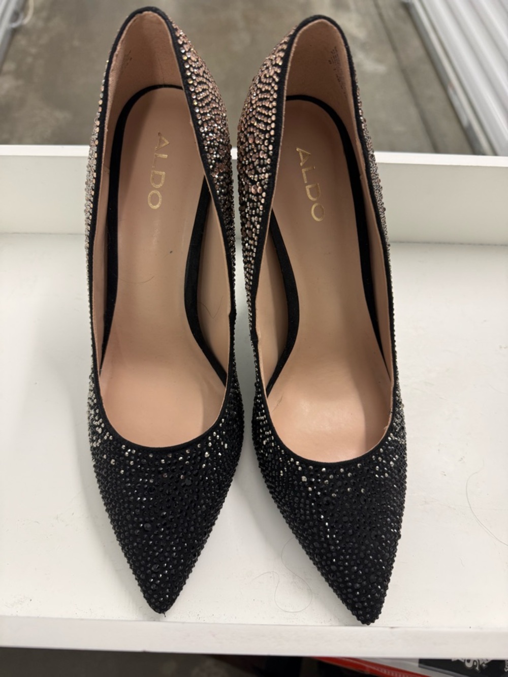 ALDO Black and Rose Gold Crystal Pointed Pumps